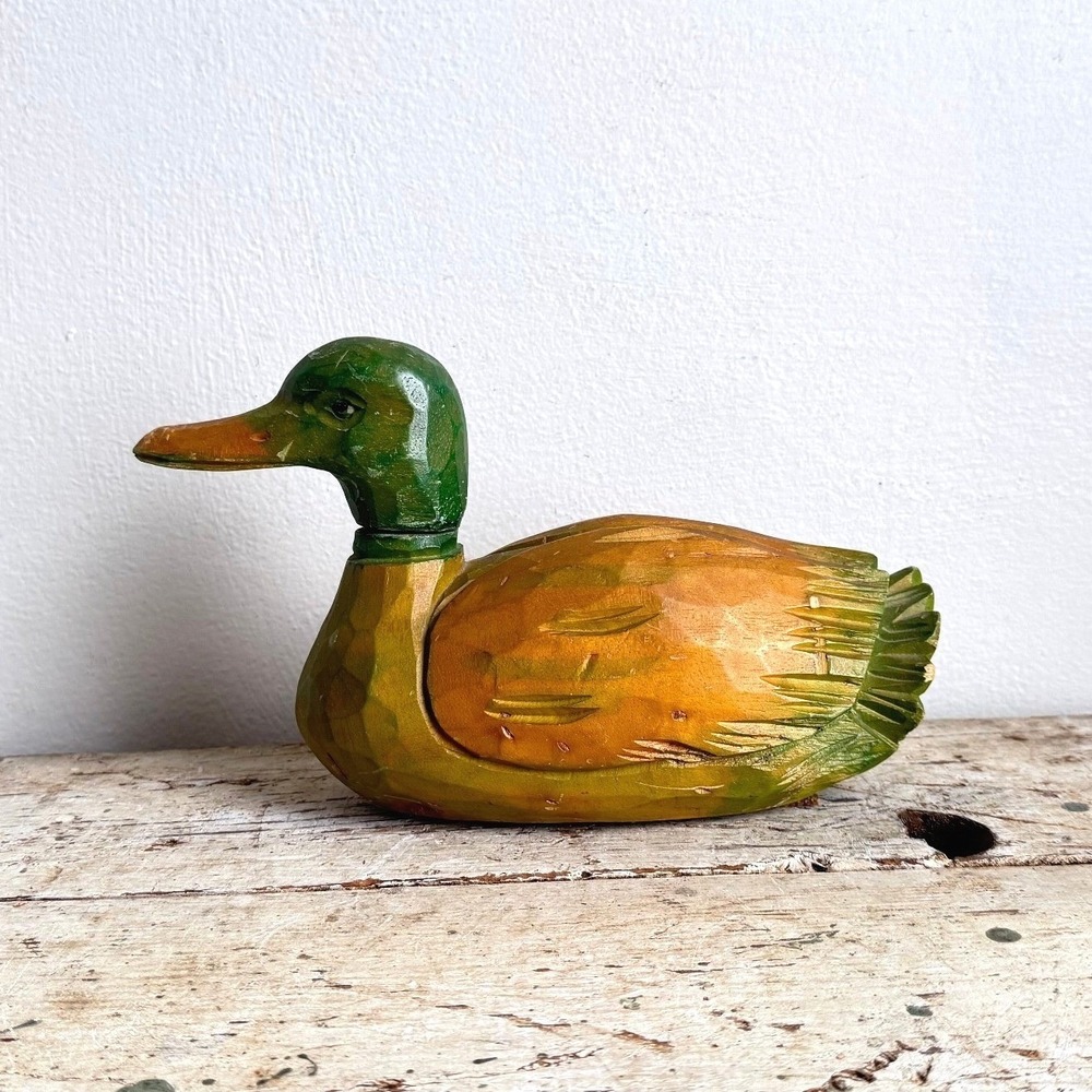 Vintage Hand Carved Wooden Mallard Duck Decoy Swivel Head Folk Art